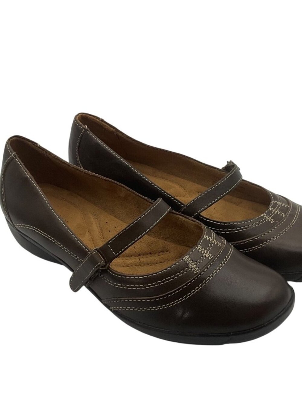 Naturalizer 8.5 Nava Brown Leather Mary Janes Shoes Contrast Stitch Y2K Preppy